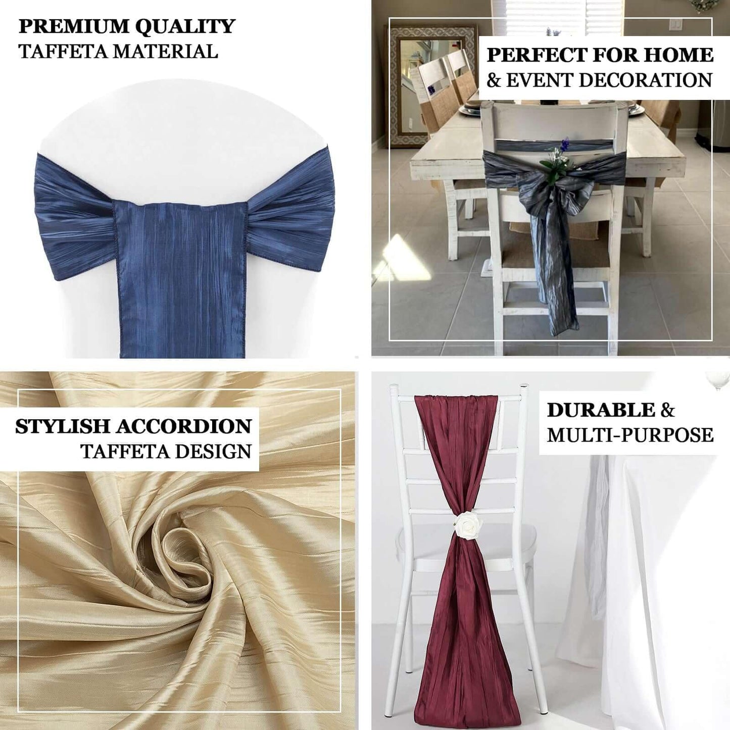 Efavormart 5 Pack | 6"x106" Accordion Crinkle Taffeta Chair Sashes - Sage Green