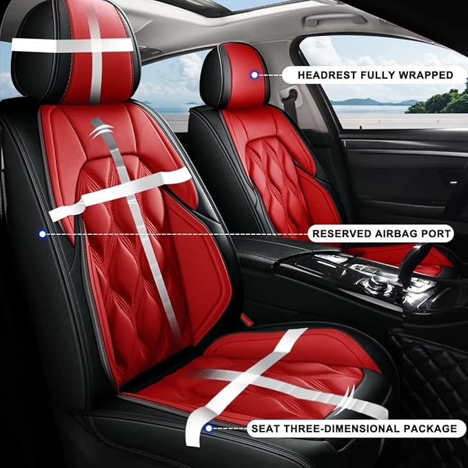 AOMSAZTO Car Seat Covers 2 Front Seats Custom Fit for Subaru Legacy 1995-2024 2025 2026 Leather Car Seat Cover Seat Cushion Protector Airbag Compatible Waterproof Red