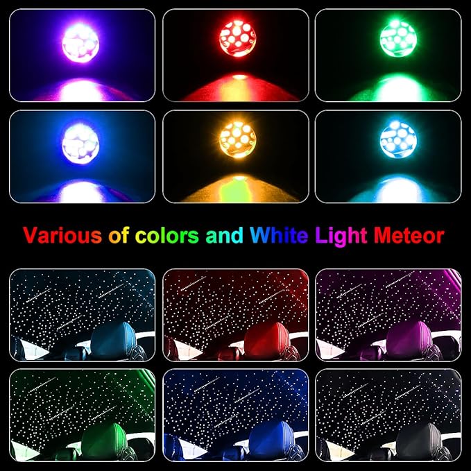 AKEPO Small Size 16W RGBW APP Twinkle Shooting Star Fiber Optic Lights, Music Activated 450pcs 0.03in 9.8ft/3m Optical Fiber Star Ceiling Light Kit for Car Starlight Headliner/Home
