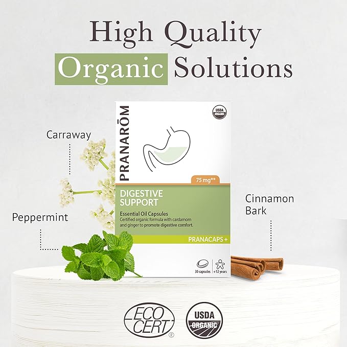 Pranarom - Digestive Support Pranacaps 30 Capsules - Certified Organic Ingredients - Safe, Pre-dosed, Easy to Swallow - Sustainable & Eco-Friendly