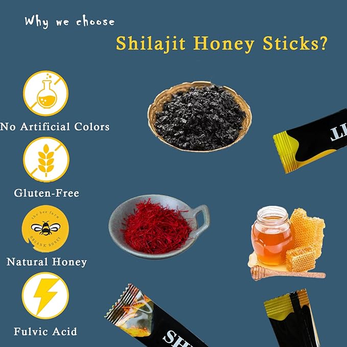 Himalayan Pure Nutritious Shilajit Honey Sticks Gold- Saffron, Honey - 75% Fulvic Acid, 85+ Trace Minerals - for Men Women - 30 Sticks(Shilajit Honey 30 Sticks)