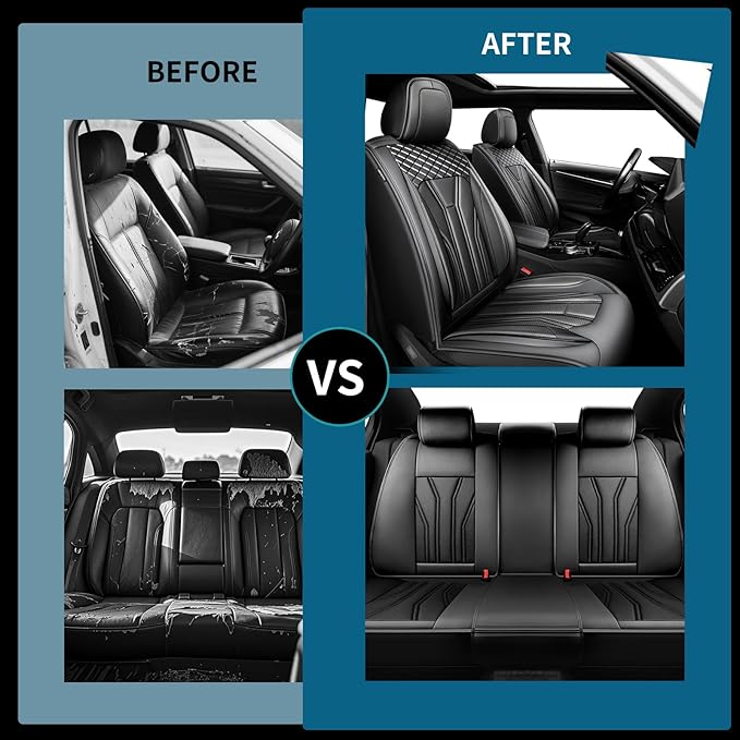 Fit Sonata Car Seat Covers Premium Leather for Hyundai Sonata 2007-2025 2026. Waterproof， Breathable, Scratch-Resistant & All-Weather Seat Cushion Protector（Full Set All Black）