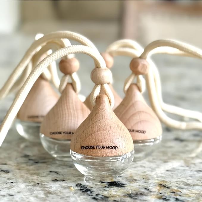Lifetherapy Choose Your Mood 2 Ounce Glass and Beech Wood Waterdrop Shaped Scented Vehicle Auto Car Diffuser, Transformed