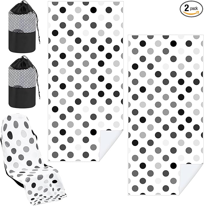 2 Pack Car Seat Towel Covers with Storage Bag 63 x 32 Inch Athletic Running Towel Seat Sweat Washable Non Slip Cover Gift for Car Outdoor Sport Activities (Black and Gray Dots)