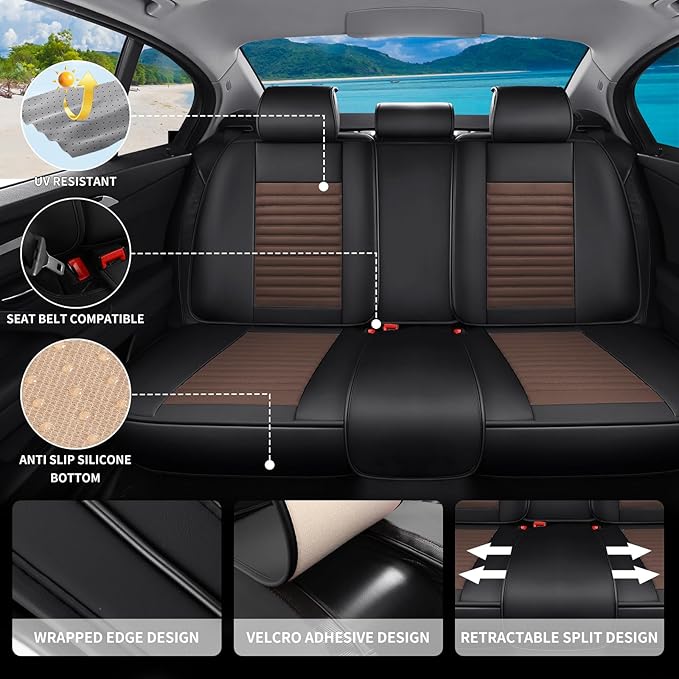 Car Seat Covers Full Set Fit for Toyota Venza 2009-2026, Premium Faux Leather Car Seat Protector,Breathable Anti-Slip Full Wrapping Edge Seat Covers(Black&Brown,Full Set)