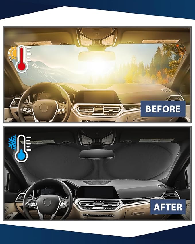 Retractable Windshield Sun Shade for car Windshield Sun Shade,99% UV Blocking,Long-Frequency and Short-Frequency Demand,Medium (Sunshade 62.99"x33.86",Umbrella 55.12"x31.5")