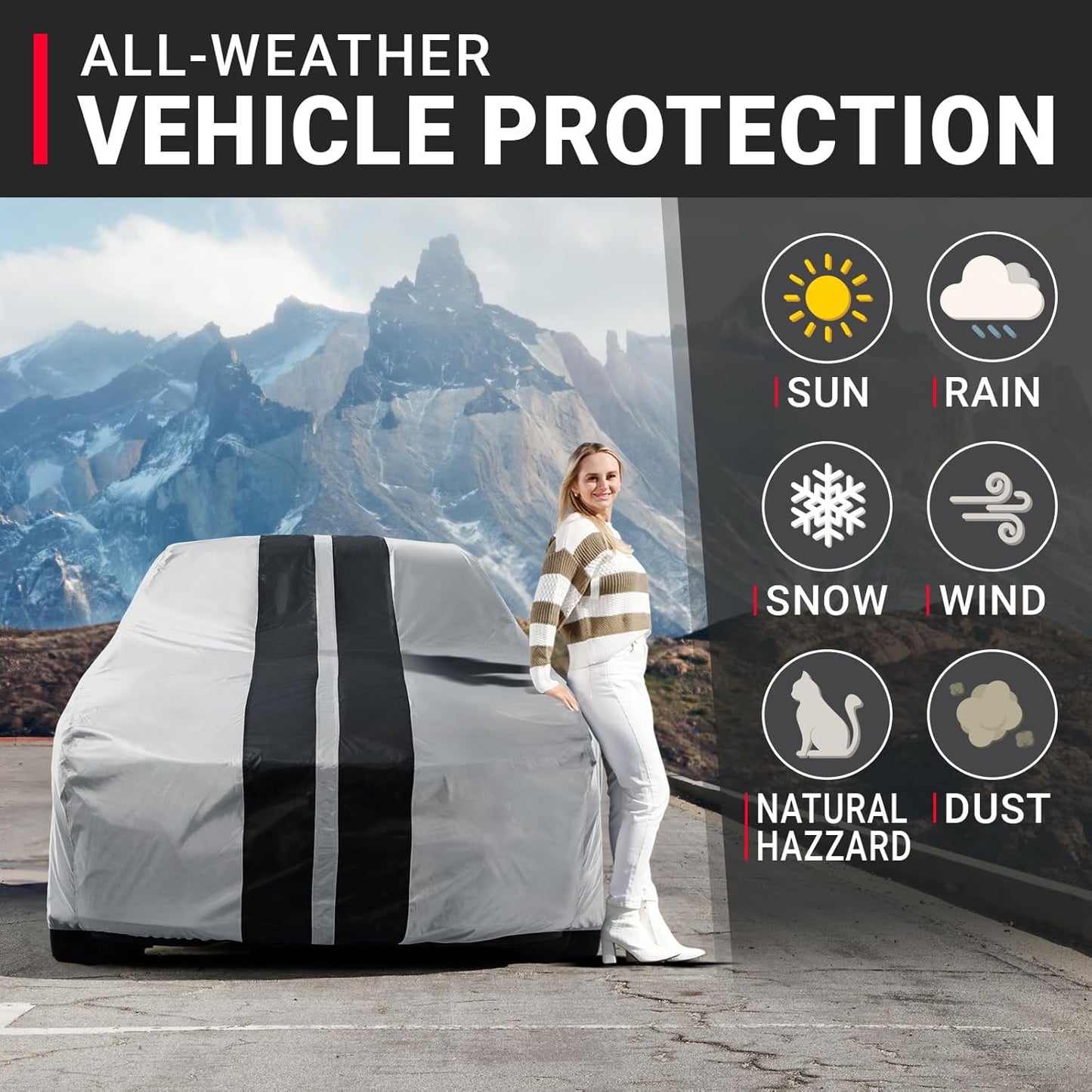 iCarCover Custom Car Cover for Pontiac Catalina Safari Wagon (1959-1981) Waterproof All-Weather Rain Snow UV Sun Protector Full Exterior Indoor Outdoor Car Cover (Stripe - Gray/Black)
