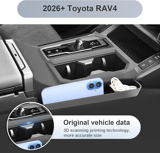 SKTU 2PCS for 2026 Toyota RAV4 Center Console Mat for 2026+ Toyota RAV4 (LE/SE/XLE Premium/Woodland/XSE/Limited) Non-Slip Console Pad & Gear Shift Panel 2026 RAV4 Accessories Side Storage Box