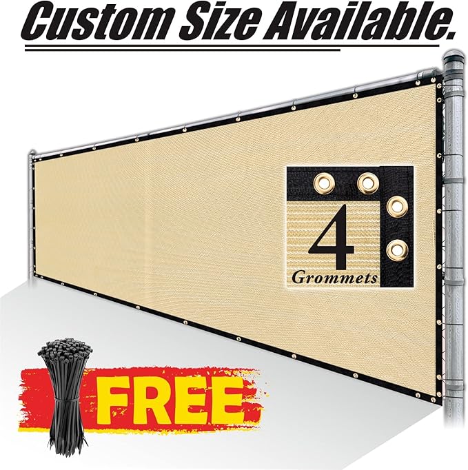 Royal Shade Custom Size 6' x 154' Beige Fence Privacy Screen Windscreen Cover Netting Mesh Fabric Cloth - Cable Zip Ties Included (We Make Custom Size)