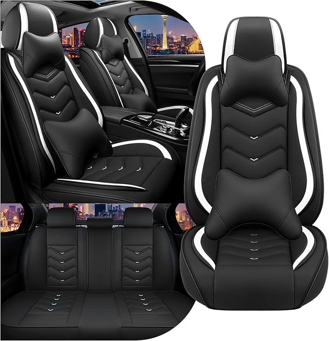 CTDS Car Seat Covers for Nissan Pathfinder 2000-2026, Stylish Sport Seat Cover, Premium Nappa Leather Car Seat Cover. Automobile Seat Covers Sets.(Luxury 5 Seats/Black White)