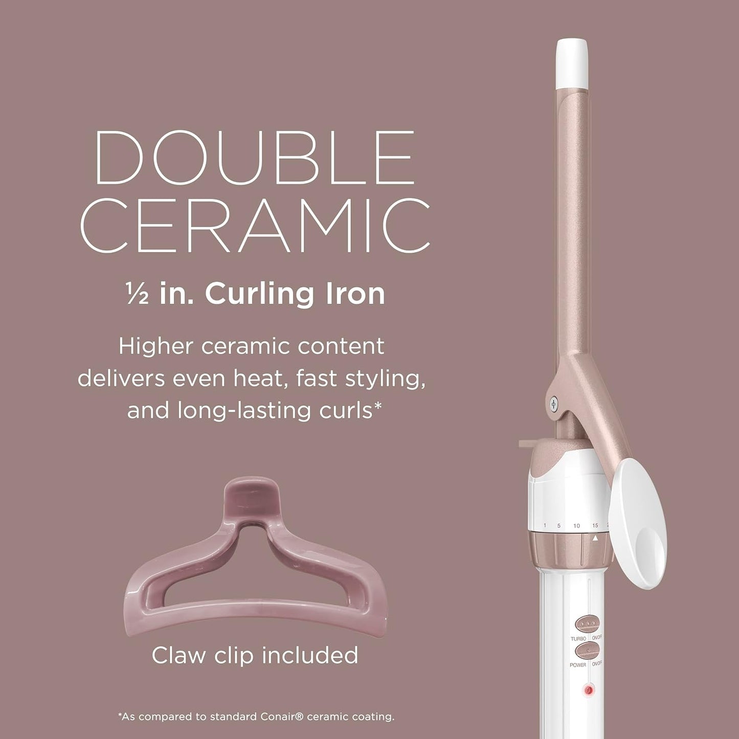 Conair Double Ceramic 3/4-Inch Curling Iron | Bonus Claw Clip | Tight Curls