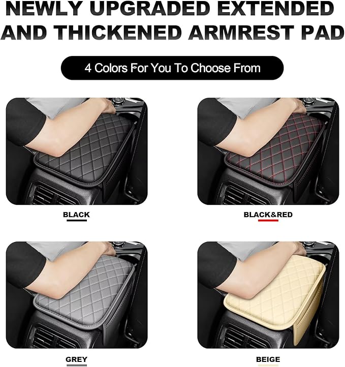 Upgraded Car Center Console Cover Fit for Avalon Faux Leather Car Armrest Cover Cushion with 2 Storage Bags,Car Armrest Storage Box Interior Accessories(Black&Redline)