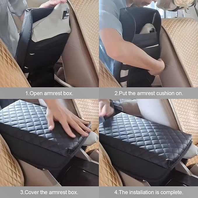 zipelo Car Armrest Cushion, Carbon Fiber Leather Auto Center Console Pad, Memory Foam Armrest Box with Storage Bag, Hand Rest Pillow with Organizer Pockets, Universal Fit for Most Vehicles (Red)