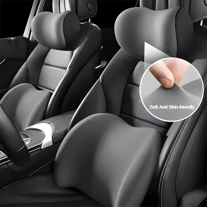 Car Back Support Neck Pillow for Ford F-250 2000-2024, Comfortable Soft Car Seat Headrest Neck Rest Cushion Lumbar Support Pillow with Adjustable Strap, Gray