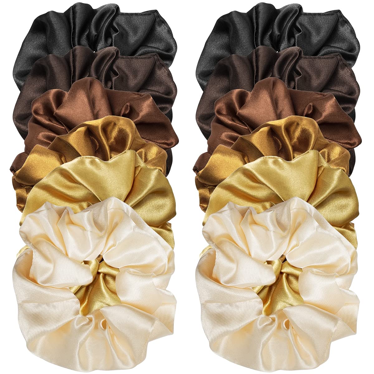 Cubaco 12 Pieces Satin Hair Scrunchies Elastic Hair Bobbles Scrunchy Hair Ties Ponytail Holder, 6 Colors (Natural)