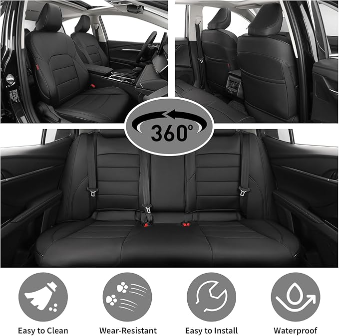 EKR Camry Seat Covers for Toyota Camry XSE,XLE 2025 2026 Waterproof Leather Car Seat Cover Full Set for Trucks SUV-Faux Leather (Black)