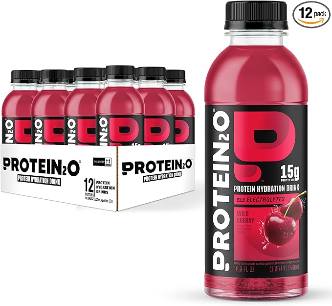 Protein2o Hydration Drink - 2-in-1 Liquid Clear Whey Protein Isolate and Electrolyte Drink - 15g Protein, Vitamins B5, B6 - Post-Workout Recovery - 16.9 Fl Oz - 12 Count Wild Cherry