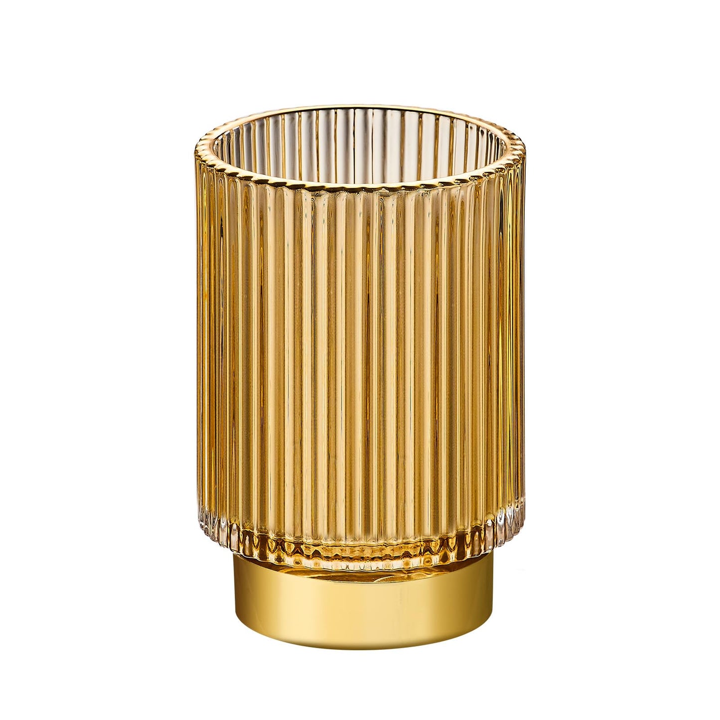 Leicurace Makeup Brush Holder Organizer,Toothbrush Holders,Desk Pen Pencil Holder,Multifunctional Vintage Glass Brush Cup(L/Gold