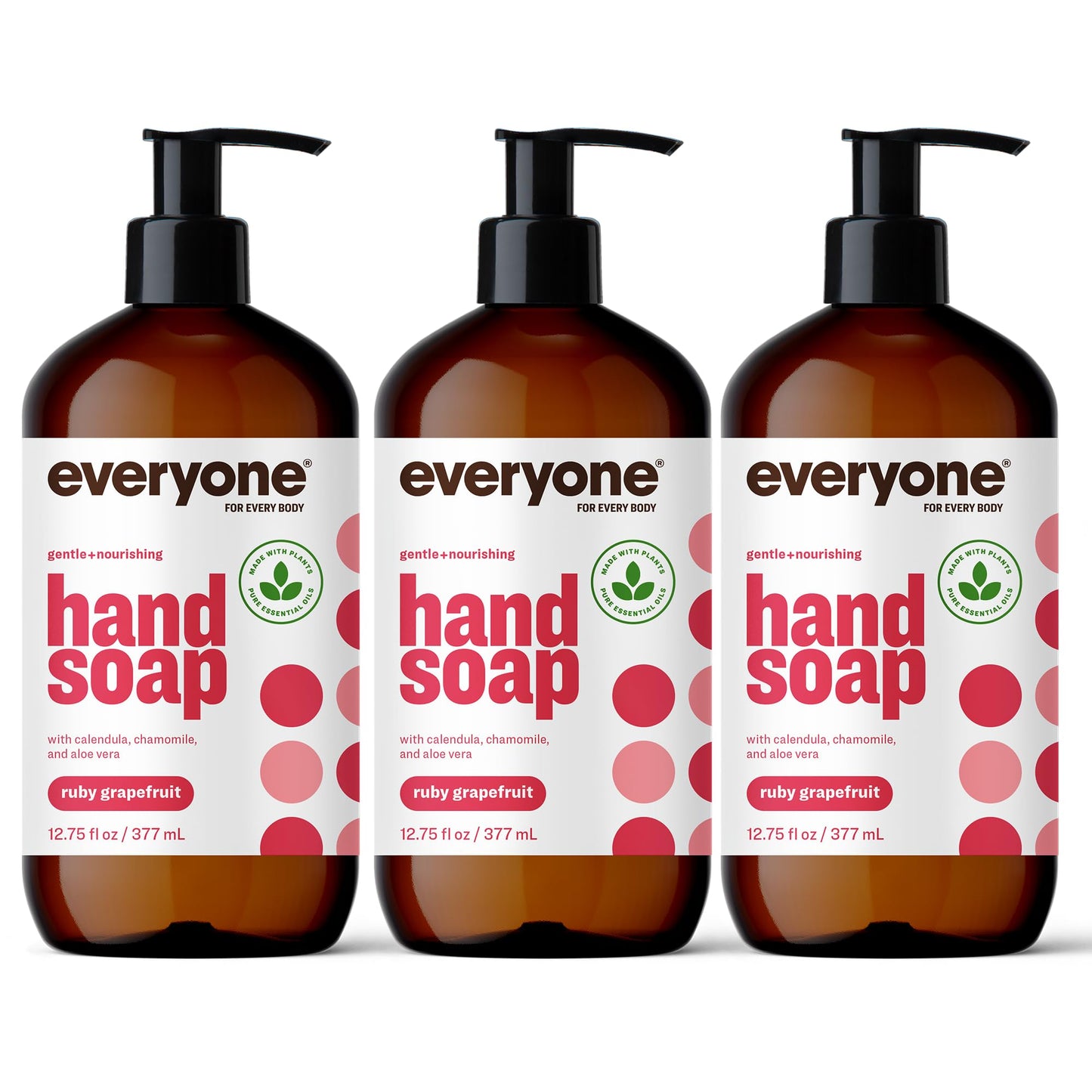 Everyone Liquid Hand Soap, 12.75 Ounce (Pack Of 3), Ruby Grapefruit, Plant-Based Cleanser With Pure Essential Oils (Packaging Ma