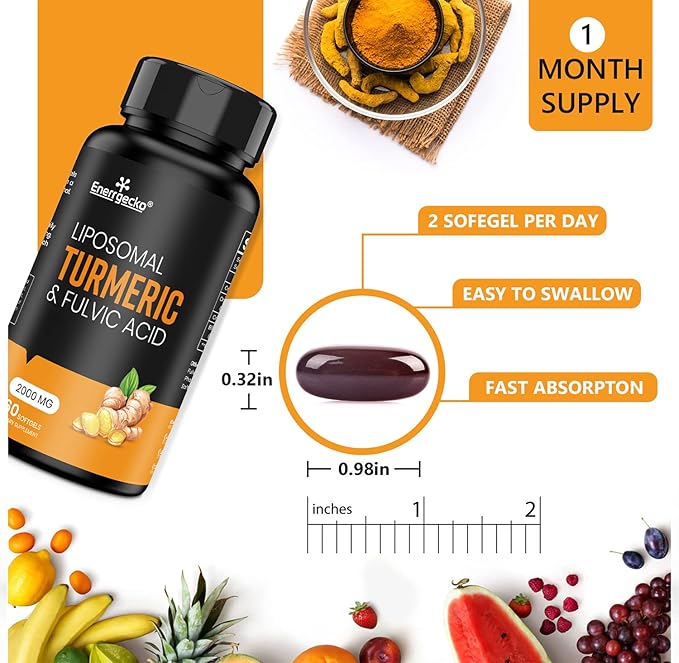 2000 mg Liposomal Turmeric Curcumin with Black Pepper & Ginger for Superior Absorption with Fulvic Acid and Humic Acid (60 Count (Pack of 2))