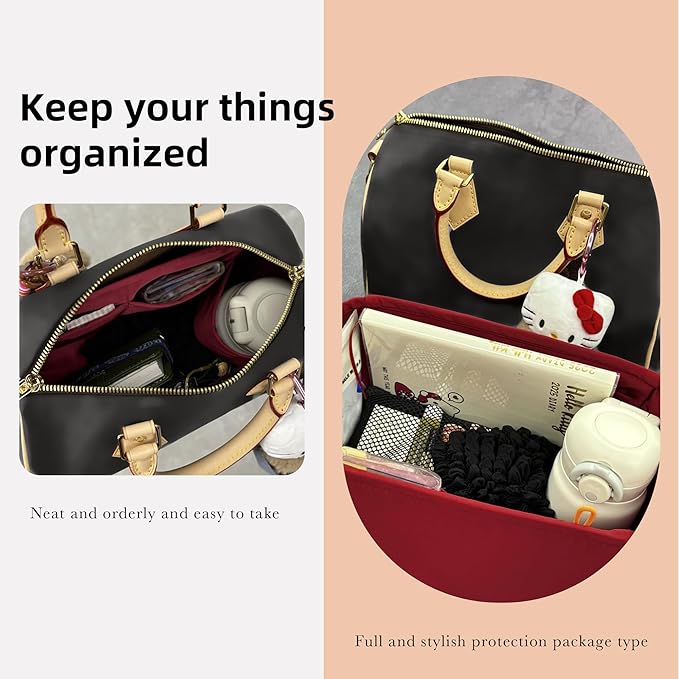 DGAZ Silk Purse Organizer Insert Fits LV Speedy 16/20/25/30/35/45 bags，Silky Smooth Bag Organizer，Luxury Handbag & Tote Shaper（Wine Red，SP35）