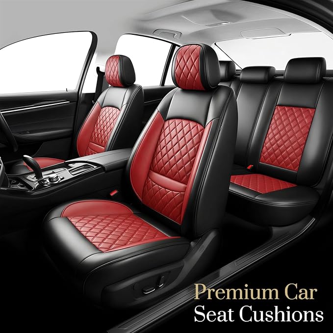 Fit for Venue Seat Covers Compatible with Hyundai Venue 2020-2026 - Waterproof Breathable Leather Automotive Seat Cushions Protector,Airbag Compatible,Full Set 5 Seats(Red)