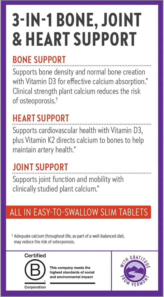 New Chapter Calcium Supplement - Bone Strength Organic Calcium with Magnesium, Vitamin D3+K2, 70+ Trace Minerals for Bone Health, Gluten Free, Easy to Swallow Slim Tablets - 60 Count