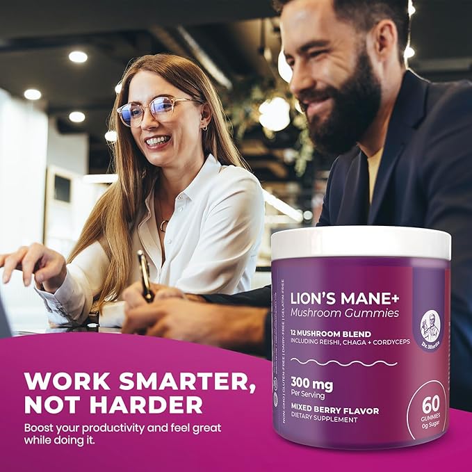 DR. MORITZ Lions Mane Gummies for Adults and Kids 4+ - Mushroom Gummies with 12-in-1 Blend Including Reishi & Chaga - Lions Mane for Kids and Adults - No Sugar Added, Non-GMO (120 Count)