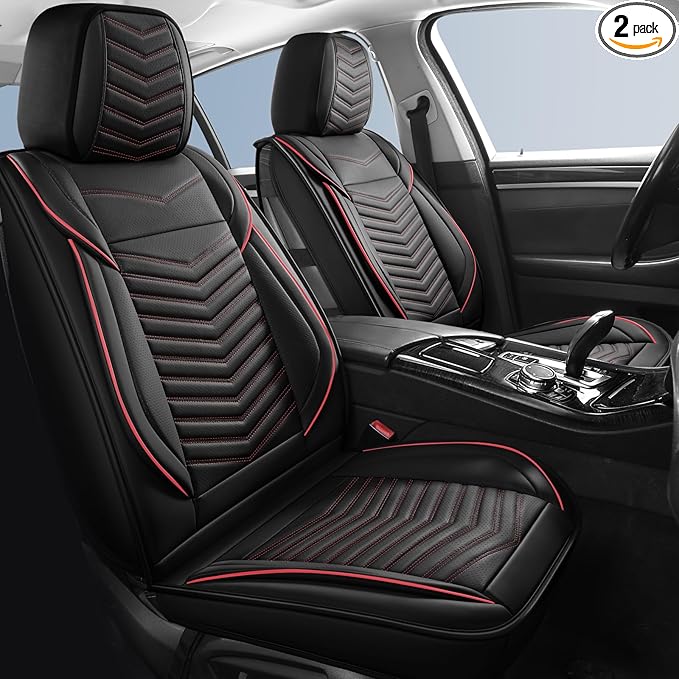 Nappa Leather Car Seat Covers Front Seats, Car seat Protector, Waterproof Car Seat Cushion, Universal Automotive Seat Covers Fit for SUV Truck Pick-up Sedan and Most Cars