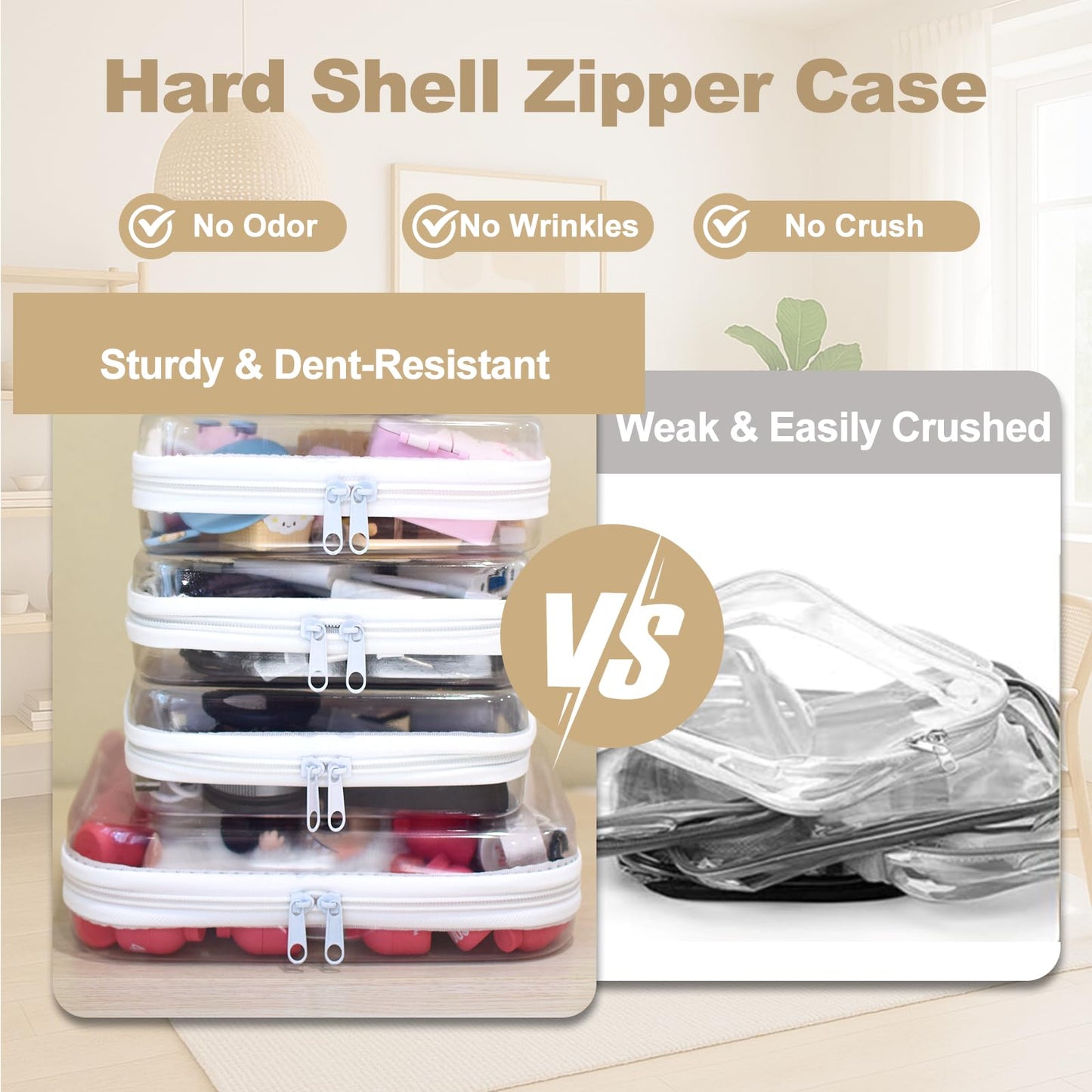 WELPIRT 4 pcs Clear Zipper Pouches,Hard Shell Zipper Case, Toiletry Bag for Travel, CLear Diaper Bag, Toiletry Pouch, Travel Organizer, Clear Cosmetic Bag,Toy Storage Bins (M+3S)