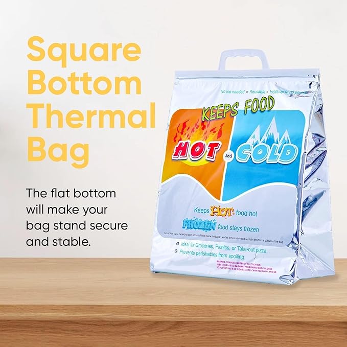 Superio Hot and Cold Insulated Bags for Food Delivery, Grocery Shopping Bags, Food Storage for Hot and Frozen Food for Travel, Disposable Cooler Bag, Reinforced Thermal Lunch Bag (3, 13"x7"x15.5")