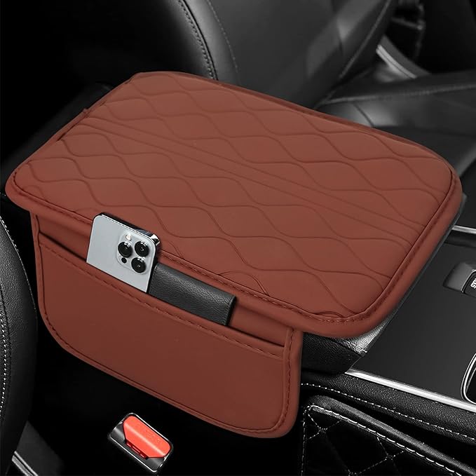 Leopard Cheetah Print African Animal Hunting Auto Center Console Armrest Pad, Car Center Console Cover, Auto Accessories Soft Comfort Armrest Cover Cushion Mat for Most Cars (Brown-K3)