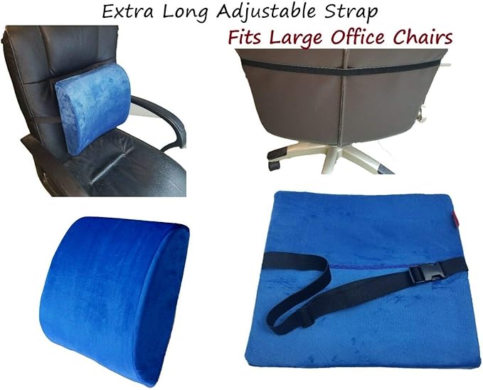 Bookishbunny 2pc High Resilience Memory Foam Seat Chair Waist Lumbar Back Support Cushion Pillow Car Office Home (Blue)