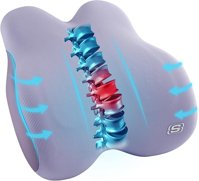 Skechers Women’s Lumbar Pillow,Memory Foam Lumbar Support Pillow for Office,Chair Lower Back Pain Relief Lumbar Pillow,Ergonomic Design Back Support Pillow for Office Chair,Car,Home,Travel,Purple