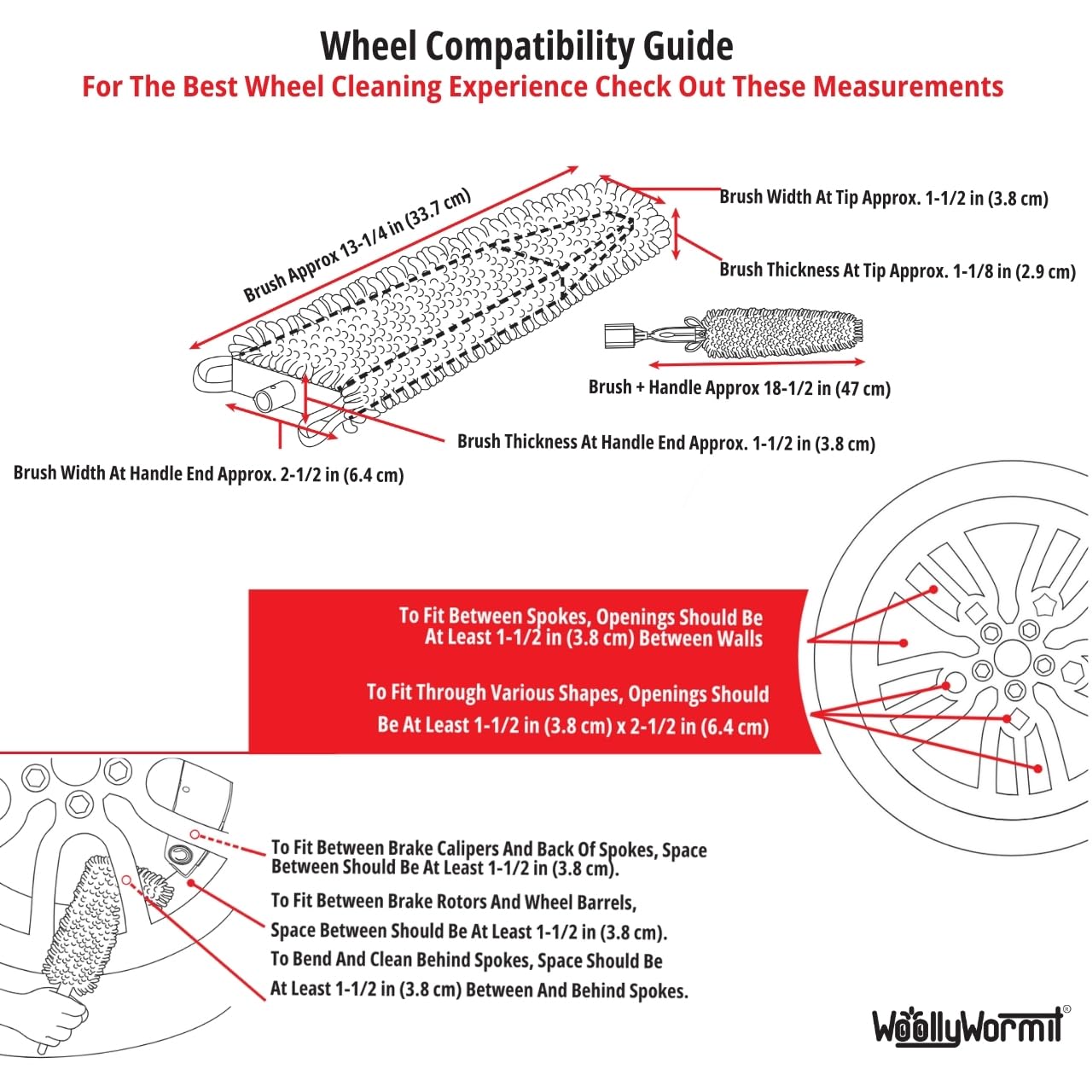 Woollywormit Wheel Cleaning Brush Car Detailing Kit - Rim Brush, Lug Nuts and Wheel Cleaner Brush Car Wash Kit -Tire Brushes for Cleaning Rims - Car Cleaning Supplies and Rim Cleaner Brush Set