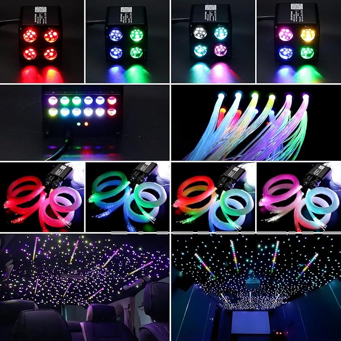 AKEPO 36W 4 Color Twinkle Fiber Optic Starlights Headliner Lights Kit, Optical Fibers Music Sync Bluetooth APP Control Starlight Kit, 1800pcs*13.1ft +240pcs Colorful Shooting Star