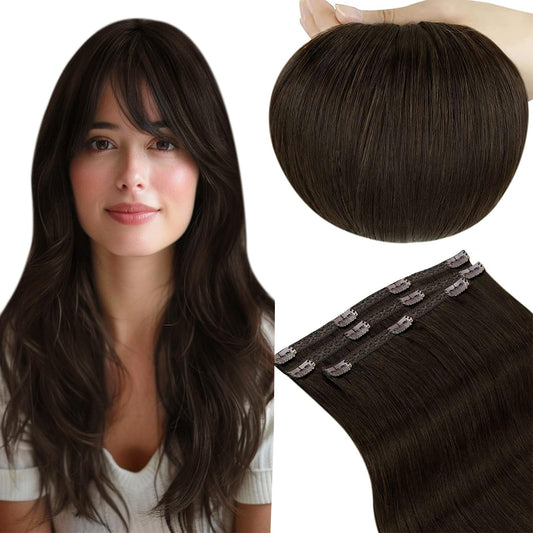 Runature Dark Brown Hair Extensions Clip In Remy Hair Extensions 18 Inch #2 Dark Brown Clip In Hair Extensions Real Human Hair F