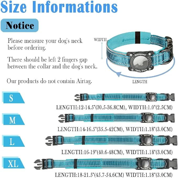 Upgraded AirTag Dog Collar, IP68 Waterproof Dog Collar with Apple Air Tag Holder, Reflective Adjustable Heavy Duty Dog Collars with Soft Padded for Small, Medium and Large Dogs,Blue, M