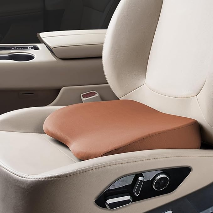 2 in 1 Wedge Car Cushions or Lumbar Support for Driving - 3.5 Inches Soft Memory Foam Driver Seat Cushion for Car Truck - Comfort Coccyx Cushion for Tailbone & Back Pain Relief, Brown