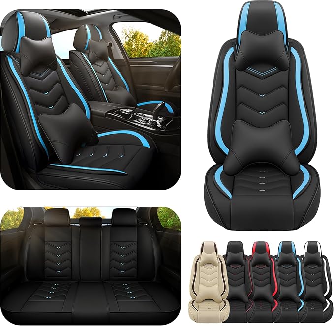Car Seat Covers for Mitsubishi Outlander 2003-2026, Premium Nappa Leather Car Seat Cover, Stylish Sport Seat Covers， Automobile Seat Cover Sets.(Luxury 5 Seats/Black Blue)