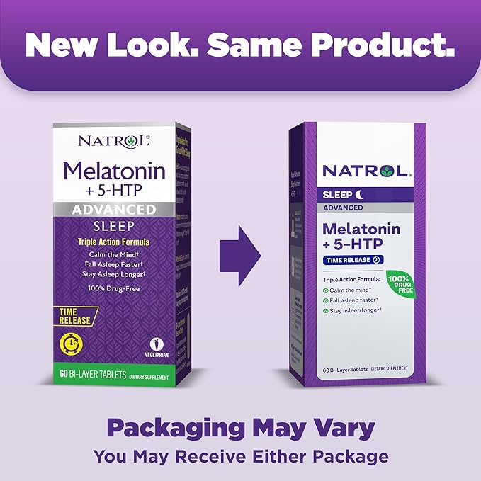 Natrol Advanced Sleep Melatonin + 5HTP, 6mg, Calming Sleep Aid for Restful Sleep, 60 Time-Release Tablets, 60-Day Supply