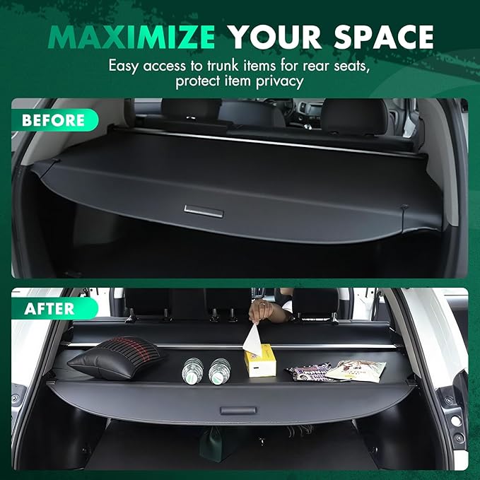 SCITOO Cargo Cover 2021-2024 Fit for Ford Bronco 2.3L 2021-2024 Fit for Ford Bronco 2.7L 2022-2024 Fit for Ford Bronco 3.0L Upgraded Retractable Rear Trunk Cover with Aluminum PVC&Plastic