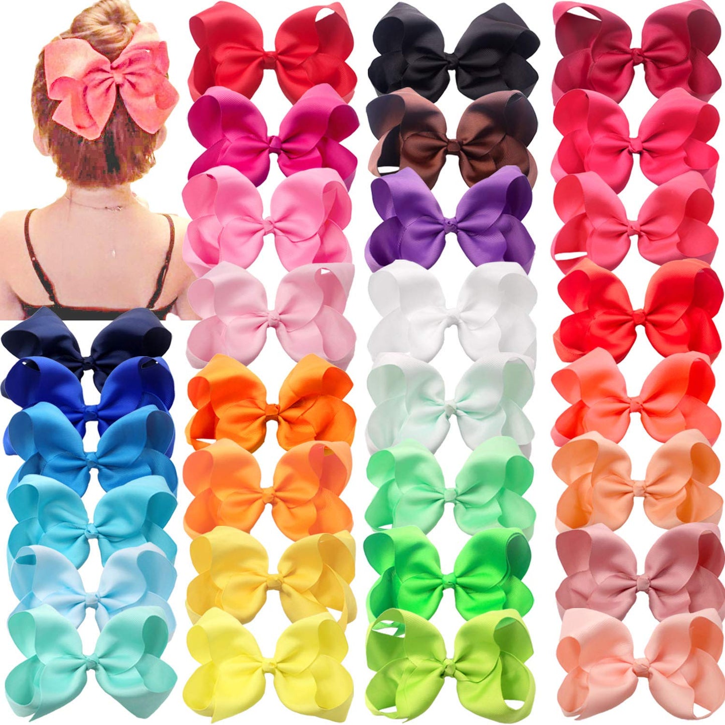 C  LLOT 30 Pieces 6 Inch Hair Bows for Girls Clips Grosgrain Ribbon Boutique Hair Bow Alligator Clips For Girls Teens Toddlers K