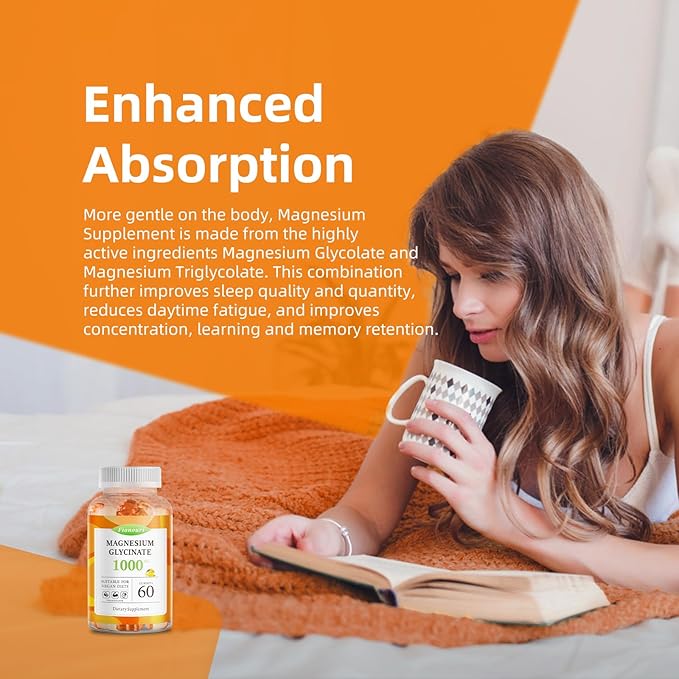 Magnesium Glycinate Gummies 1000mg - for Adults Magnesium Potassium Supplement with Vitamin D, B6, CoQ10 for Calm Mood & Sleep Support - 120 Orange Gummies -2 Pack