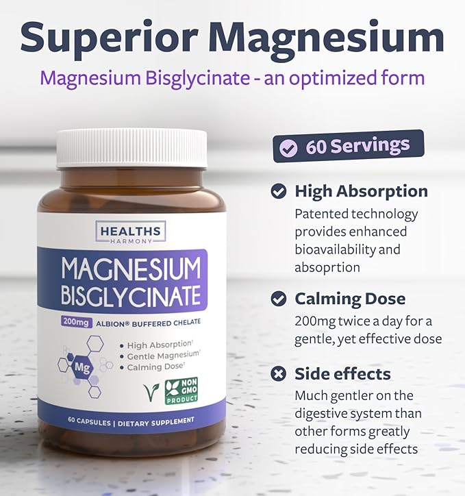 High Absorption Magnesium Bisglycinate Capsules - Clinically Validated Buffered and Chelated Magnesium Supplement - 1 Daily Vegan Capsule with Lab Verified Gentle Magnesium 200mg (2 Month Supply)