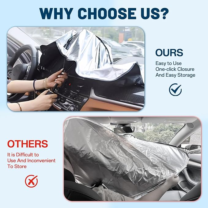 Windshield Sun Shade for Toyota Camry 2012-2024, Umbrella Car Shades with 360°Rotating Shaft, Foldable Front Window Sunshade for UV & Heat Protection