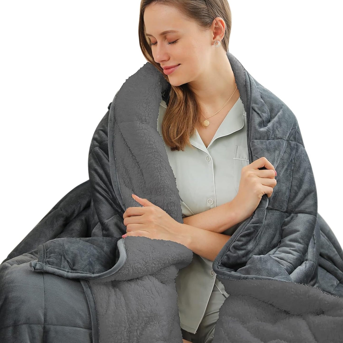 Weighted Sherpa Fleece Blanket | 20 lbs | Extra Fuzzy Queen Size for Adults