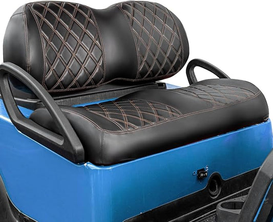 NOKINS Golf Cart P-P Diamond Leather seat Cover for it Club Car Precedent/Tempo/Onward Premium,No Stapler Required, Golf Cart Vinyl Replacement Seat Cover.Black&Brown Stitching