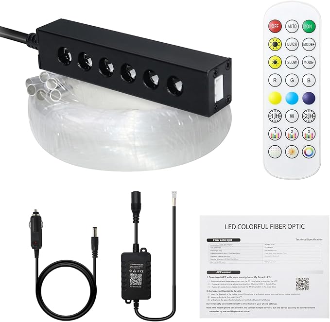 WEBUPAR 3.2W 6LEDs Meteor Starlight Headliner Kit, 360pcs 0.01in 6.56ft, RGBW Shooting Stars Fiber Optic Lights with Bluetooth APP Control for Car/Home Theater