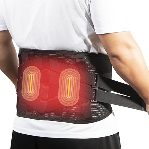 Heated Back Brace with Massage, Rechargeable Heating Pad for Back Pain Relief, Adjustable Back Support Belt with Heat Therapy and Vibration Massager for Men and Women, L